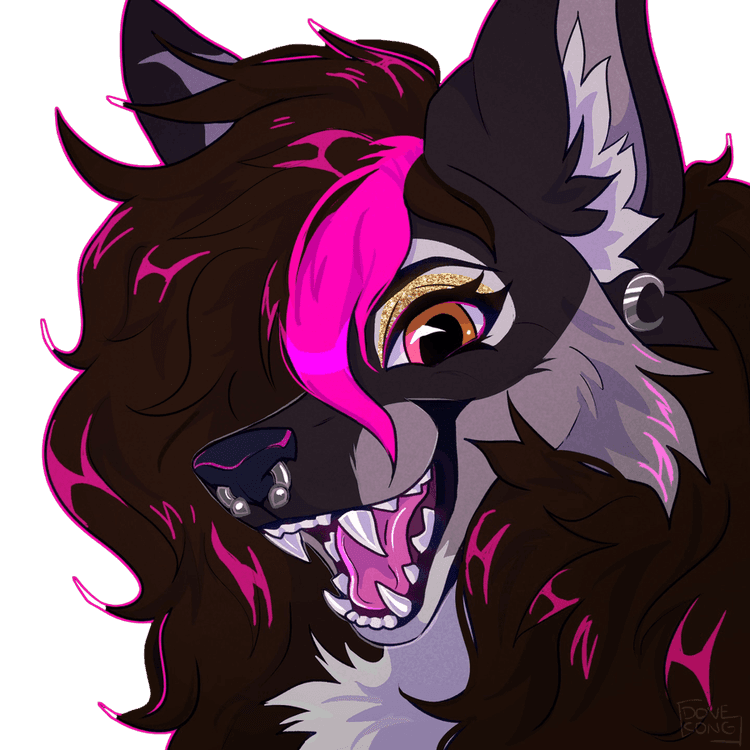 Fursuit character — wolf with hot pink accents