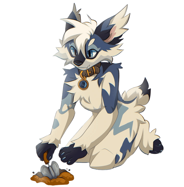 Fursuit character kneeling and working with a trowel