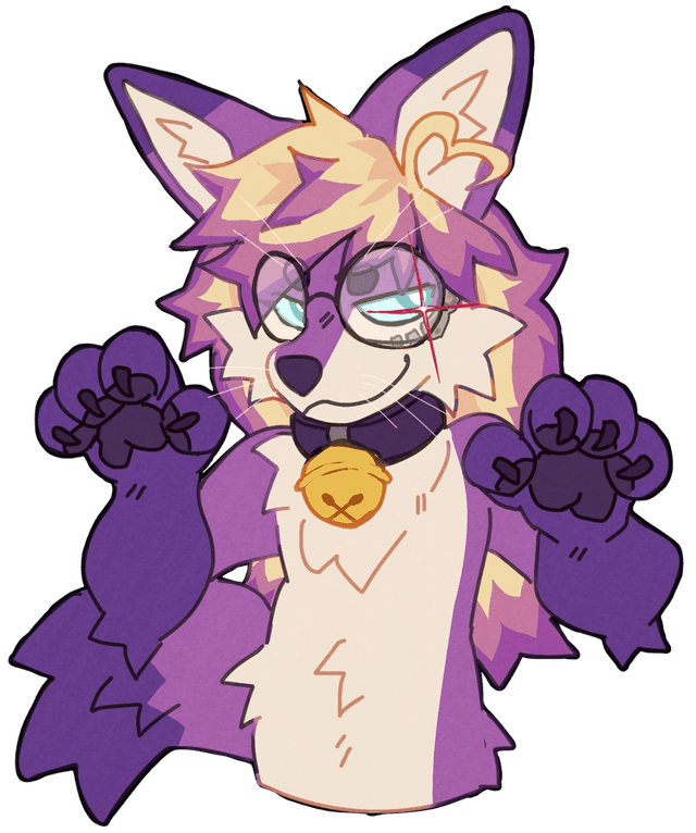 Purple fursuit fox character with paws raised